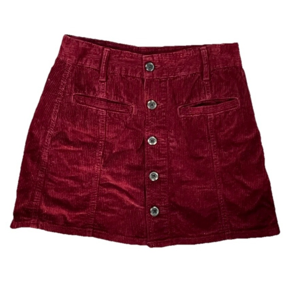 American Eagle Skirt Womens 0 Burgundy Button Up Corduroy Pockets High Rise Y2K